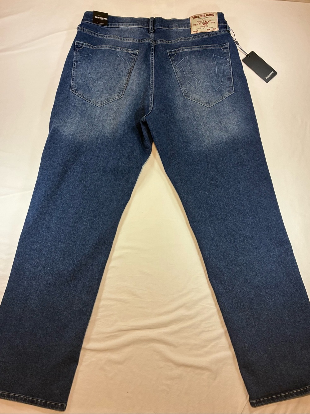 True Religion Men's Dark Blue Denim Jeans with Blue Logo Patches - Picture 10 of 11